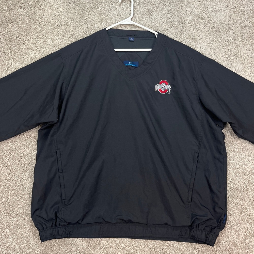 Ohio State Buckeyes Pullover Mens‎ XL Black Windbreaker Jacket V Neck Vansport